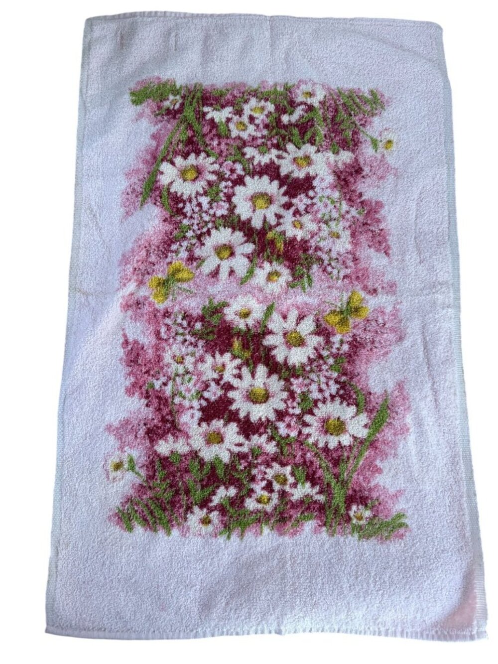 Vintage Sears Floral Print Bathroom Hand Towels Pink Daisy Design Cotton Blend - Picture 3 of 6